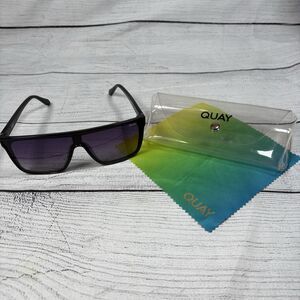 Quay Nightfall Womens Flat Top Shield Sunglasses Black Frame Smoke Lens w/Case